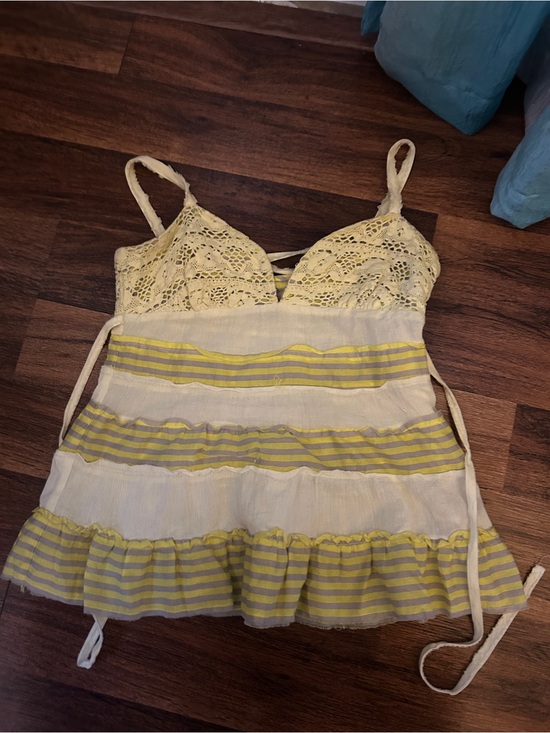 Free People Tops - Women's Lace-Top Striped Camisole Tank - Yellow & White Free people